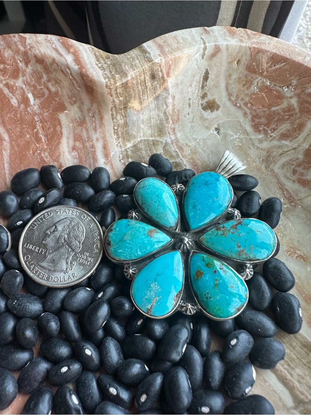 Authentic Turquoise Petal Pendant for a Necklace - Blue Stone Floral Design 🩵